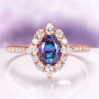 Astra Oval Cut Alexandrite Engagement Ring in 14K Rose Gold Vermeil
