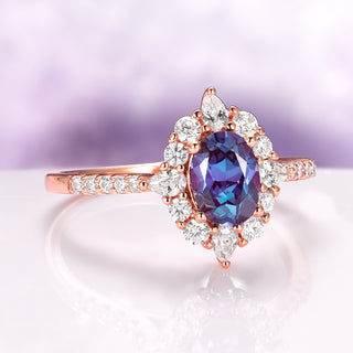 Astra Oval Cut Alexandrite Engagement Ring in 14K Rose Gold Vermeil