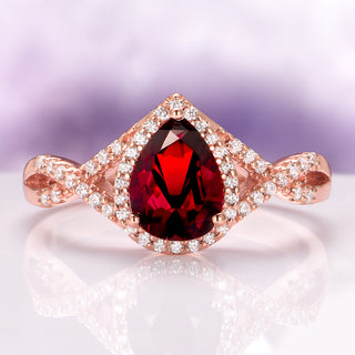 Flair Teardrop Natural Red Garnet Ring in 14K Rose Gold Vermeil