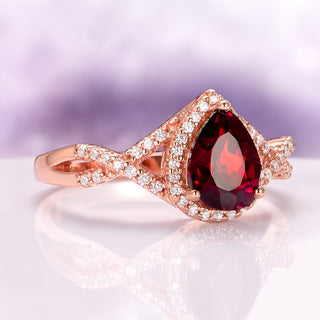 Flair Teardrop Natural Red Garnet Ring in 14K Rose Gold Vermeil