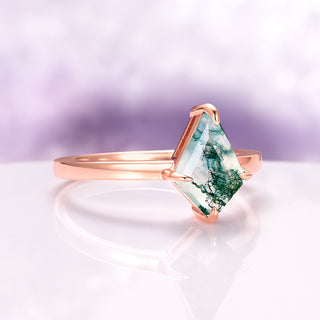 Minimalist Kite Cut Green Moss Agate Engagement Ring in 14K Solid Rose Gold
