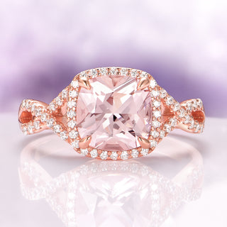 Flair Cushion Cut Morganite Engagement Ring in 14K Rose Gold Vermeil
