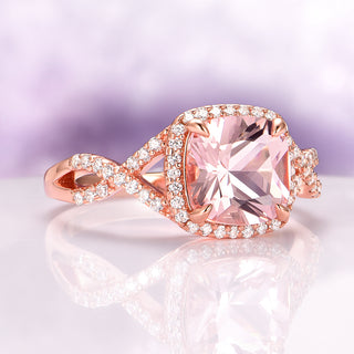 Flair Cushion Cut Morganite Engagement Ring in 14K Rose Gold Vermeil