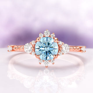 Round Cut Aquamarine Engagement Ring in 14K Rose Gold Vermeil