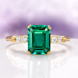 Hidden Halo Emerald Engagement Ring in 14K Yellow Gold Vermeil