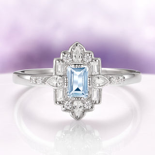 Art Deco Ice Blue Mosaic Aquamarine Engagement Ring in Sterling Silver