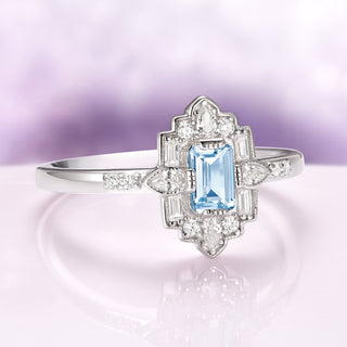 Art Deco Mosaic Aquamarine Engagement Ring in 14K White Gold