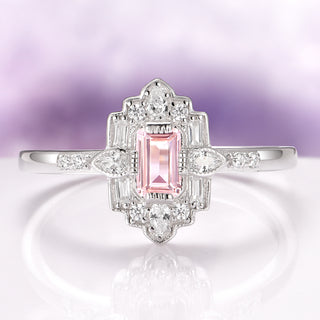 Art Deco Morganite Engagement Ring in Sterling Silver