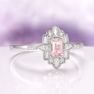 Art Deco Morganite Engagement Ring in Sterling Silver