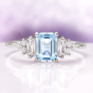 Amelia Emerald Cut Aquamarine Engagement Ring in 14K White Gold