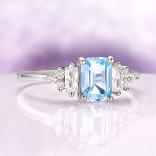 Amelia Emerald Cut Aquamarine Engagement Ring in 14K White Gold