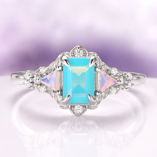 Opalescent Blue Sapphire Mermaid Engagement Ring in Sterling Silver