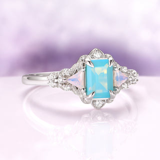 Opalescent Blue Sapphire Mermaid Engagement Ring in Sterling Silver