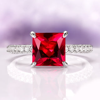 Princess Cut Lab Grown Ruby Engagement Ring in Sterling Silver