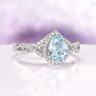 Flair Teardrop Aquamarine Ring in Sterling Silver