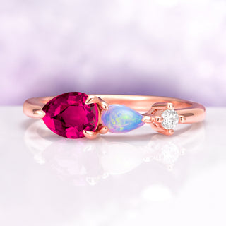 Ruby and Australian Opal Ring in 14K Rose Gold Vermeil
