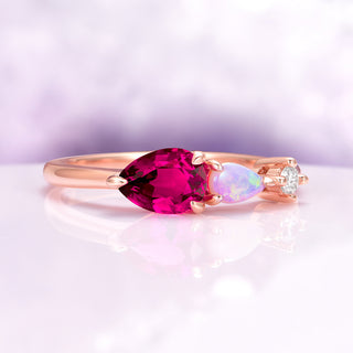 Ruby and Australian Opal Ring in 14K Rose Gold Vermeil