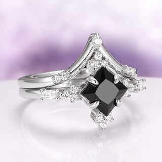 Black Onyx & Meteorite Couples Ring Set