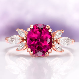 Eva Oval Cut Lab Grown Ruby Engagement Ring in 14K Rose Gold Vermeil