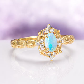 Natural Australian Opal Engagement Ring in 14K Yellow Gold Vermeil
