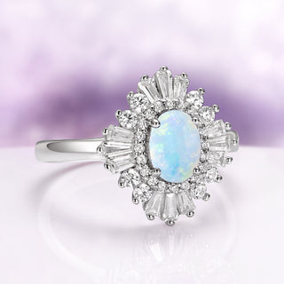 Victoria Natural Australian Opal Art Deco Engagement Ring in 14K White Gold