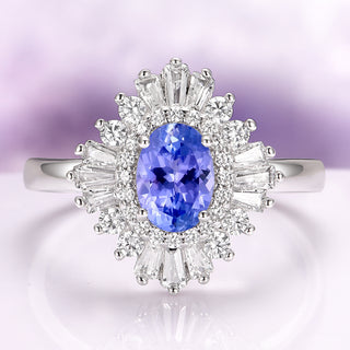 Victoria Art Deco Tanzanite Engagement Ring in Sterling Silver
