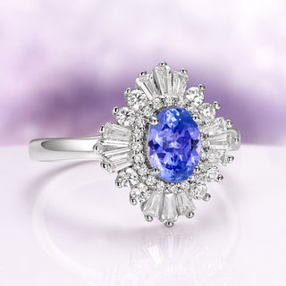 Victoria Art Deco Tanzanite Engagement Ring in 14K White Gold