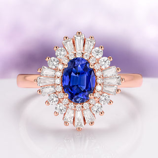 Victoria Vintage Blue Sapphire Engagement Ring in 14K Rose Gold Vermeil