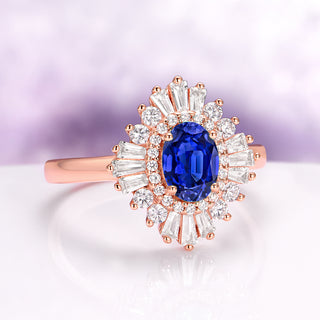 Victoria Oval Cut Blue Sapphire Engagement Ring in 14K Solid Rose Gold