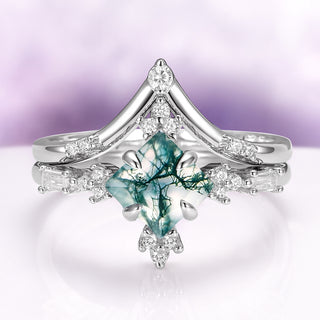 Rustic Moss Agate Couples Ring Set