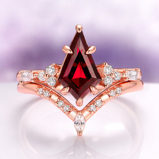 Kite Cut Natural Red Garnet Engagement Ring Set in 14K Rose Gold Vermeil