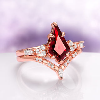 Kite Cut Natural Red Garnet Engagement Ring Set in 14K Rose Gold Vermeil