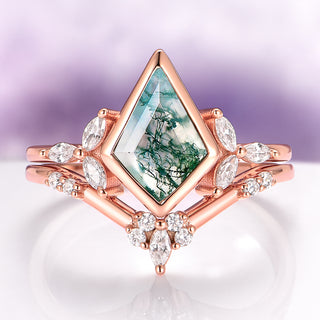 Kite Green Moss Agate Bezel Ring Set in 14K Rose Gold Vermeil