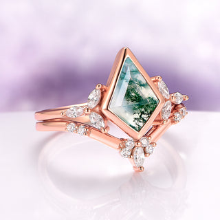 Kite Green Moss Agate Bezel Ring Set in 14K Rose Gold Vermeil