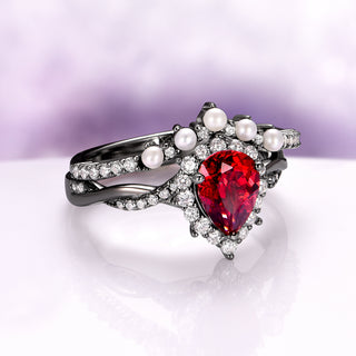 Briar Natural Red Garnet Ring in Black Ruthenium