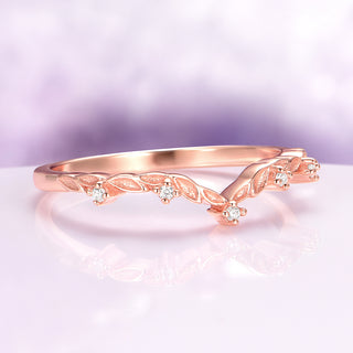 Filigree Leaf Wedding Band in 14K Rose Gold Vermeil