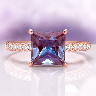 Princess Cut Alexandrite Engagement Ring in 14K Rose Gold Vermeil