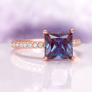 Princess Cut Alexandrite Engagement Ring in 14K Rose Gold Vermeil