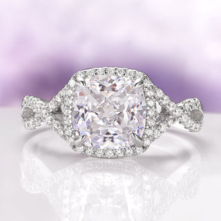 Flair Cushion Cut Simulated Diamond Engagement Ring in Sterling Silver