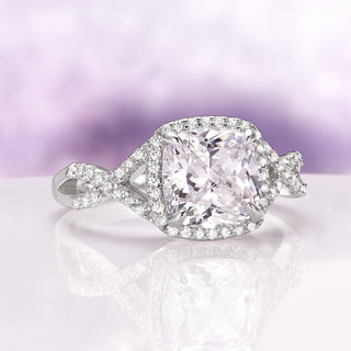 Flair Cushion Cut Simulated Diamond Engagement Ring in Sterling Silver