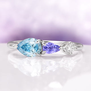 Aquamarine and Tanzanite Dainty Engagement Ring in 14K White Gold