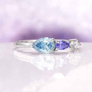 Aquamarine and Tanzanite Dainty Engagement Ring in 14K White Gold