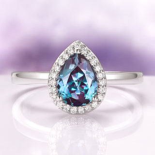 Teardrop Alexandrite Engagement Ring in Sterling Silver
