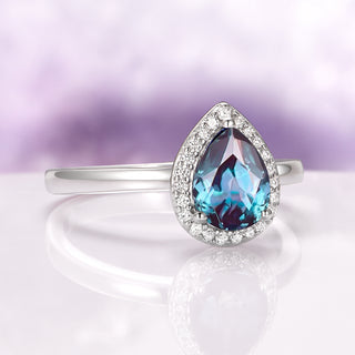 Teardrop Alexandrite Engagement Ring in Sterling Silver