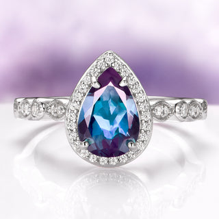 Vintage Teardrop Alexandrite Ring in Sterling Silver