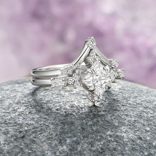 Princess Cut Lab-Grown Diamond Ring Set- 14K White Gold (IGI Certified)