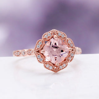 Art Deco Morganite Engagement Ring in Solid 14K Rose Gold