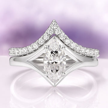 Marquise Cut Lab-Grown Diamond Engagement Ring Set in 14K White Gold (IGI Certified) by Aquamarise Gold, featuring a marquise-cut center diamond with a chevron diamond-accented band, part of Solid Gold Engagement Rings and April Birthstone Jewelry collections.