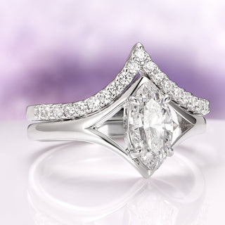 Marquise Cut Moissanite Engagement Ring Set in 14K White Gold