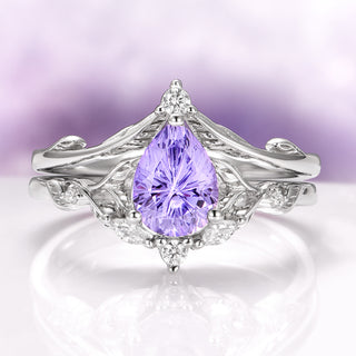 Fireworks Cut Lavender Sapphire Engagement Ring Set in Sterling Silver